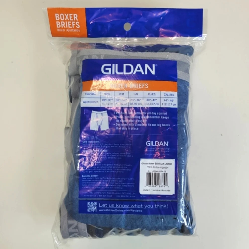 Gildan Boxer Briefs Premium Cotton Comfort Plush Waistband 4 Pack Size 2XL NEW - Picture 2 of 4
